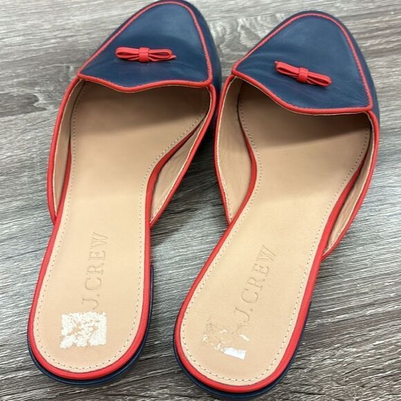 J. Crew Piped Loafer Mules In Red And Navy Size 7.5/ New - Picture 4 of 7